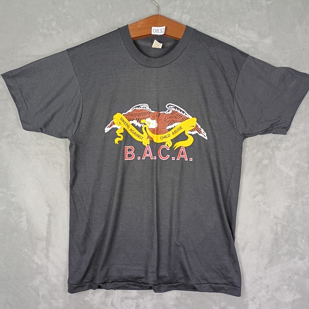 Screen Stars B.A.C.A. T-Shirt Mens Large Black Eagle Graphic 80s Vintage Biker